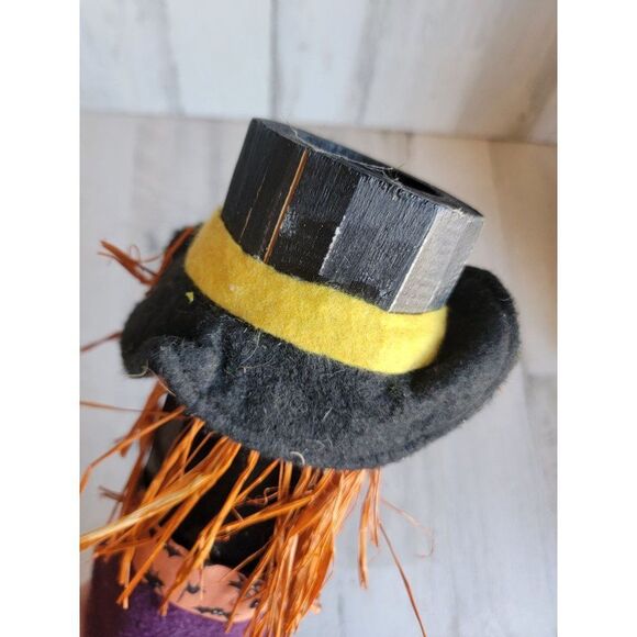 Wooden happy witch Black Cat Halloween Moon post vintage - Picture 11 of 11